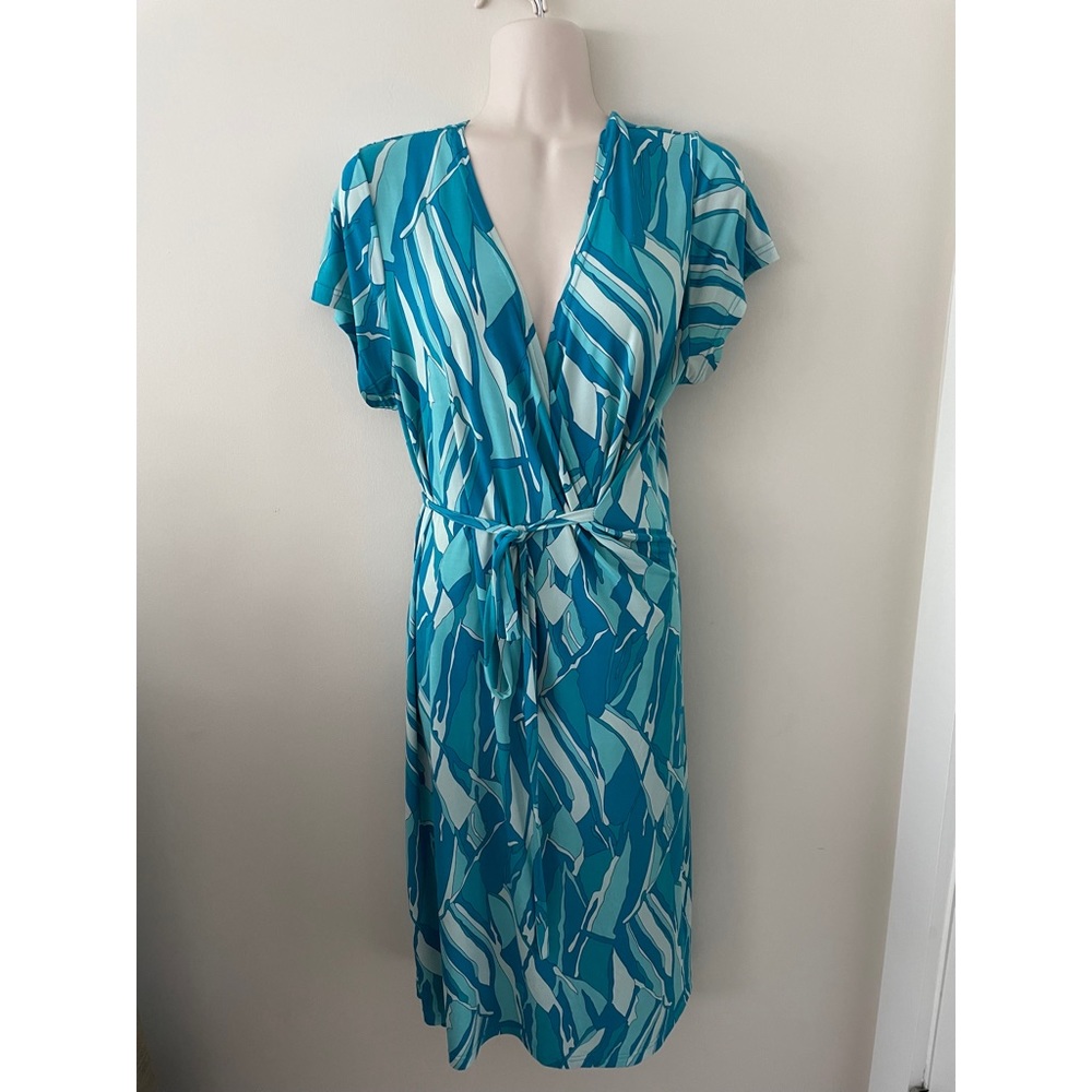 🌿 Y2K Blue Patterned Midi Wrap Dress